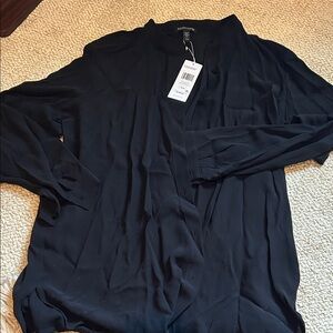 NWT Eileen Fisher Black Button-Up Blouse, No Collar, size M